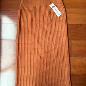 Ribbed Pencil Midi Skirt — Warm Burnt Orange
